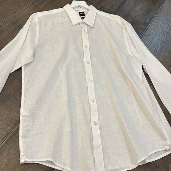 BOSS MENS SLIM FIT STRETCH LINEN BUTTON DOWN SHIRT SIZE XXL AS NEW - Picture 9 of 17